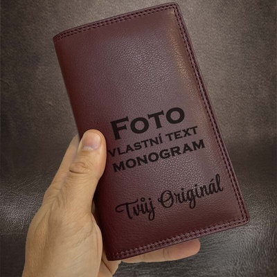 Vínové kožené pouzdro TILLBERG s vlastním monogramem textem nebo fotkou peněženka a obal v jednom