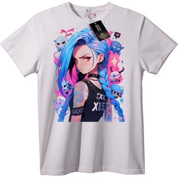 NOONEBRAND Тениска с аниме девойка със сини коси - XL, White