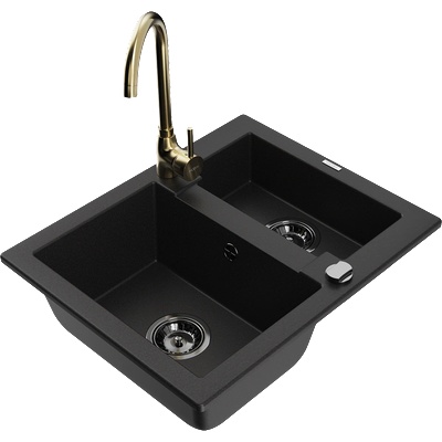 Mexen Carlos гранитна мивка с 1, 5 камери с кухненски смесител Telma, черен (6518-77-670200-50-B)