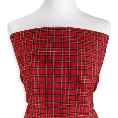 Kostka SKOTSKÉ KÁRO ČERVENÉ Pes/Vis/Spandex - metrový textil