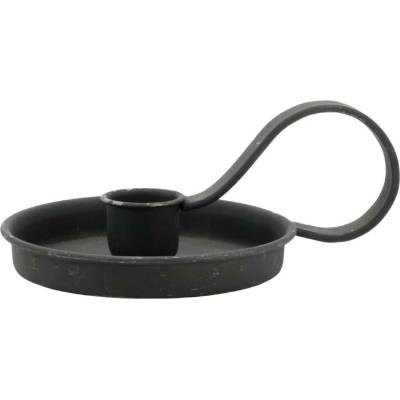 Černý antik kovový svícen na úzkou svíčku s očkem - 10*Ø 8*6 cm - Chic Antique