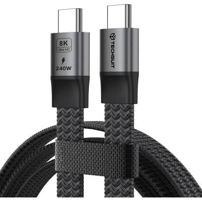 Techsuit Кабел за данни Techsuit Premium Data Cable ElysiumSync Pro (CX1) - Type-C към Type-C, PD240W, USB4.0 Gen 4, 40Gbps, 8K@60Hz, 1m - Сив