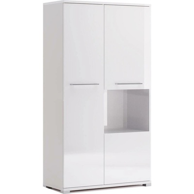 Moderní bílá lesklá knihovna Flory 90 cm se zavřenými dvířky do obýváku Intesi