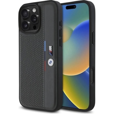 BMW Перфориран калъф BMW M Tricolor Detail Line iPhone 16 Pro Max - тъмно сив