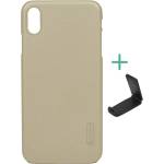 Nillkin iPhone XS Max 6, 5 NILLKIN SUPER FROSTED пластмасов калъф за телефон с гумирана, грапава повърхност + настолна стойка, ЗЛАТО (GP-79999)