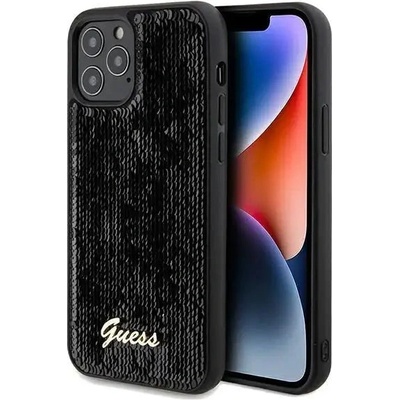 GUESS Кейс Guess Sequin Script Metal за iPhone 12/12 Pro, черен (GUE003152-0)