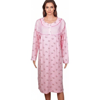 Светлорозова поларена макси нощница на цветя и точки