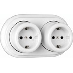 Elhard - Двойна керамична ретро стенна розетка с рамка SCHUKO 230V бяла (EF0055B)