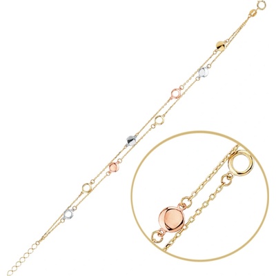 Minet Elegantní zlatý náramek s trojbarevnými kroužky JMG0059WTB18
