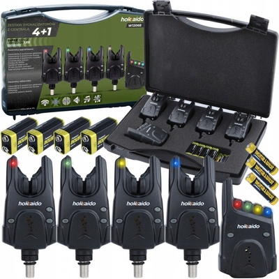 SADA RYBÁŘSKÝCH SIGNALIZÁTORŮ HOKKAIDO S CENTRÁLOU 4+1 + KUFR NA BATERIE