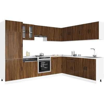 vidaXL Комплект кухненски шкафове, 14 части, "Kalmar", кафяв дъб, инженерна дървесина (3314978)