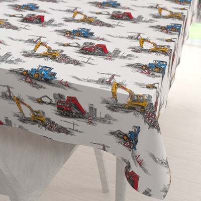 Biante bavlna obdĺžnikový obrus Sandra SA-578 Nákladiaky a bagre na bielom 50x100 cm