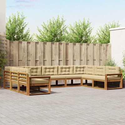 vidaXL Комплект дивани за открито 9 pcs Натурален и Бежов (3368176)