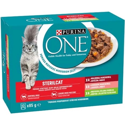 PURINA ONE Multipack Sterilcat mini filetky s hovädzím a mrkvou 12x85g