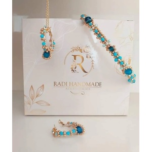 Radi handmade Луксозна диадема със син жадеит и златисти мъниста (362)