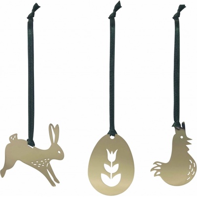 pluto produkter Velikonoční dekorace Easter Hangers Metal Gold set 3 ks, zelená barva, zlatá barva, kov