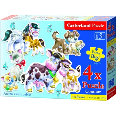 Castorland 4v1 4,5,6,7 dílků Zvířátka a jejich mláďátka