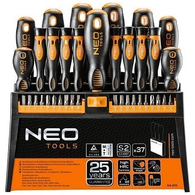 NEO TOOLS sada skrutkovačov + bitov PL+PH+PZ+TRX, 37-dielna v stojane 04-210