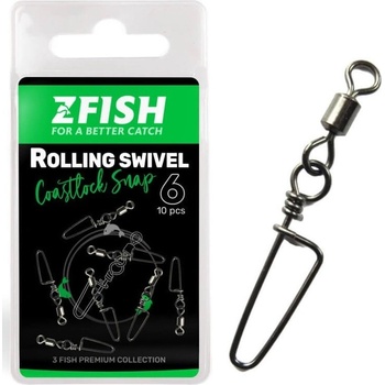 Zfish Obratlík s Karabínou Rolling Swivel & Coastlock Snap 10 ks Veľkosť 8 Nosnosť 25 kg