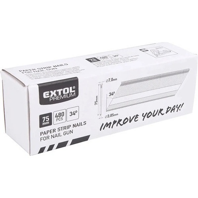 Extol Premium (8862604) hřebík nastřelovací, 480ks, O 3,05mm, D 7mm, 34°, 75mm