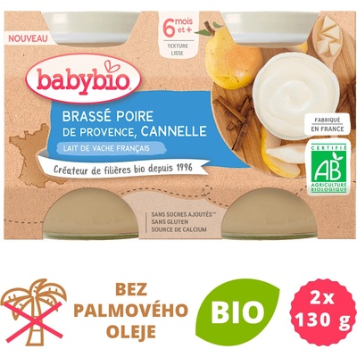 Babybio Brassé z kravského mlieka hruška škorica 2 x 130 g