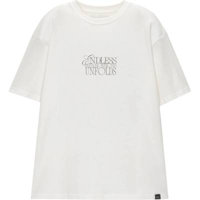 Pull&Bear Тениска 'ENDLESS METAMORPHOSIS' бяло, размер M