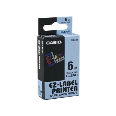 Casio originální páska do tiskárny štítků, Casio, XR-6X1, černý tisk/průhledný podklad, 6mm