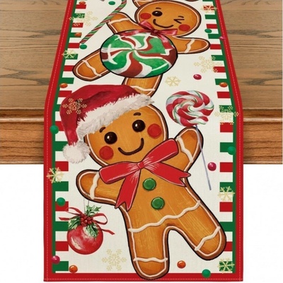 Textilomanie Lněný vánoční běhoun GINGER PARADE 33x180 cm béžový