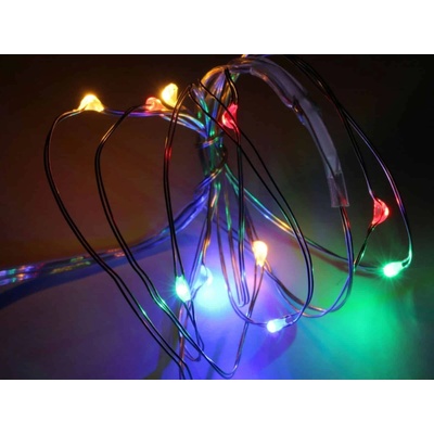 Levoma LED svetelná reťaz, strieborný drôt, 10 LED, farebné, na batérie