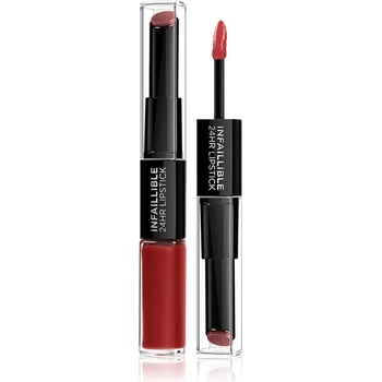 L'Oréal Infallible 24H дълготрайно червило и гланц за устни 2 в 1 цвят 502 Red To Stay 5, 7 гр