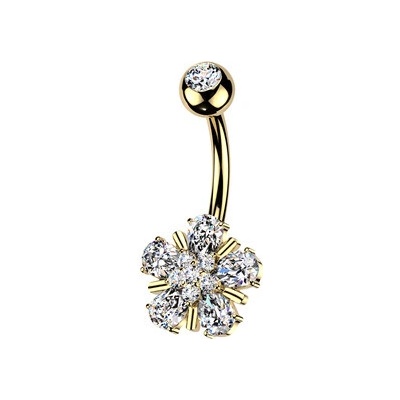 Šperky4U Zlacený piercing do pupíku květina WP0119-GD