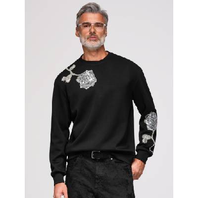 Ombre Clothing Мъжки суитшърт с аплики розички от сребърни пайети и мъниста с кръгло деколте - черен V1 OM-SSNZ-0272 Ombre Clothing Ombre Clothing | Cheren | МЪЖЕ | M