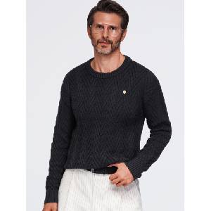 Ombre Clothing Мъжки пуловер от плетене с зигзагообразен мотив - черен V5 OM-SWSW-0190 Ombre Clothing Ombre Clothing | Cheren | МЪЖЕ | S