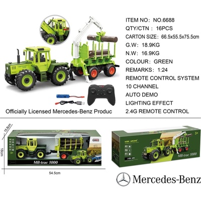 Mercedes-Benz RC traktor s prívesom na drevo a žeriavom zelený 1:24 RTR