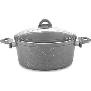 Haschever HR-GRANITE ROSY-Тенджера дълбока със стъклен капак Ø24xh11cm СИВО (ETTCKK0424016) (0189351)