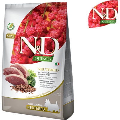 N&D Quinoa Dog Adult Mini Grain Free Neutered Duck Broccoli & Asparagus 7 kg