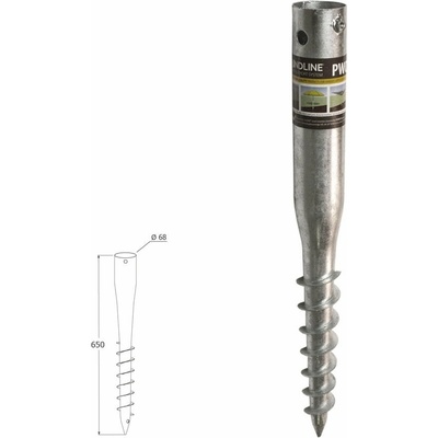 Domax PWG zemná zaskrutkovacia pätka stĺpika bez doplnkov Žiarové pozinkovanie 68/650 - 650 x 280 x Ø68 mm