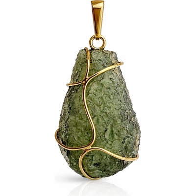 Vltavín Moldavite Zlatý přívěs s neopracovaným vltavínem P25 0114