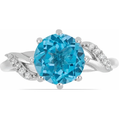 Nefertitis Prsten stříbrný se Swiss Blue topazem a zirkony 015554 SBT