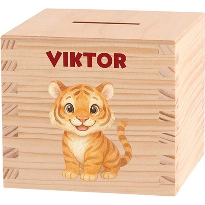 ČistéDrevo Detská drevená pokladnička - Divoká Ázia Zvoľte zvieratko: Tiger