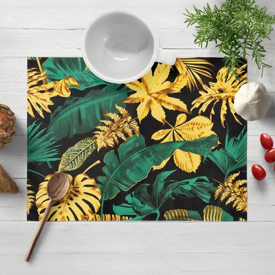 Biante Bavlněné prostírání Sandra SA-603 Zeleno-zlaté tropické listy na černém 30x40 cm