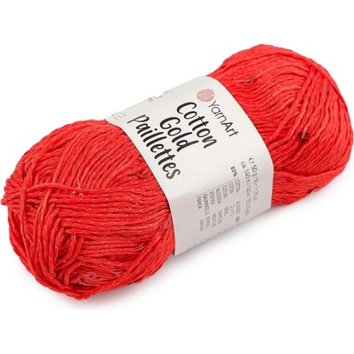 Pletací příze Cotton Gold Paillettes s flitry 50 g Varianta: 8 (7115) červená, Balení: 1 ks 60515/156439/285991