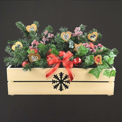 Amadea Dřevěný vánoční truhlík s vločkou přírodní 62x21,5x17 cm