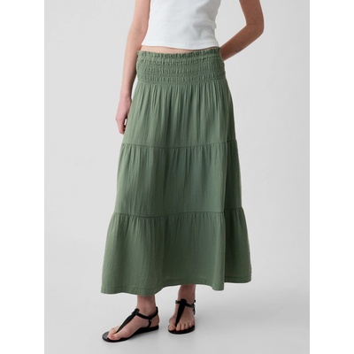 GAP 857496-00 mušelínová maxi sukně zelená