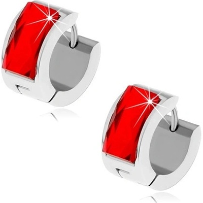 Šperky eshop ocelové náušnice barvy rubínově červený broušený kamínek S81.14