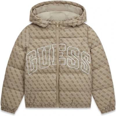 GUESS Зимно яке за момче в бежово с лога Guess и голям бял надпис