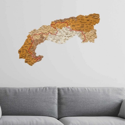 Dřevěná mapa Via Alpina 83 x 34 cm