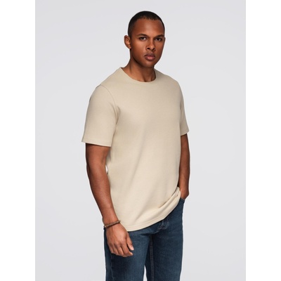 Ombre Clothing Мъжка тениска с кръгло деколте и вафлена текстура - пясък V2 OM-TSCT-0197 Ombre Clothing Ombre Clothing | Bezhov | МЪЖЕ | S