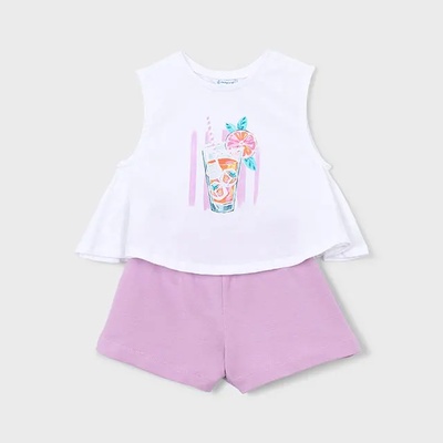 Mayoral Комплект бял потник и шорти в лилав цвят за мини момиче Mayoral