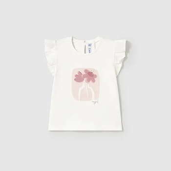 MAYORAL Тениска къс ръкав елегантна с къдрички в бял-розов цвят за мини момиче Майорал